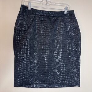 Worthington Womens Black Crocodile Embossed Pencil Skirt Metallic Size 10